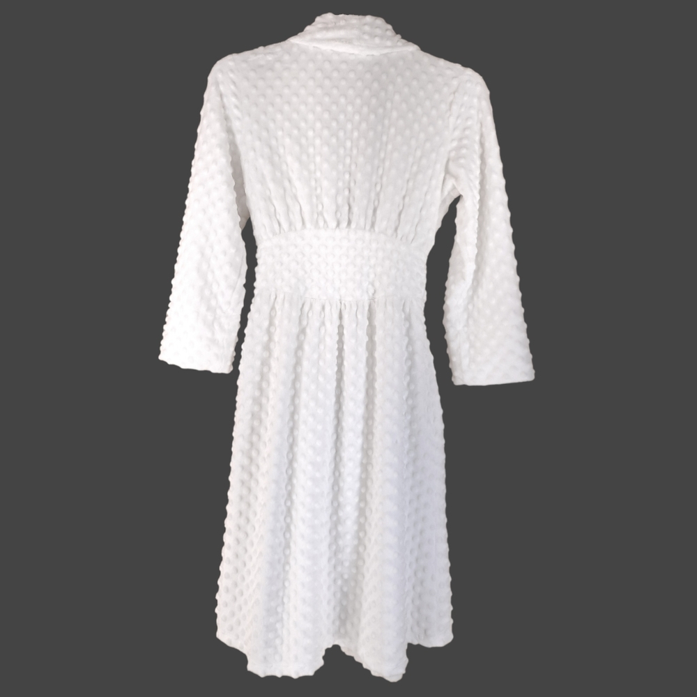 Soft Surroundings White Textured Robe Dots Pockets Stretch Bathrobe - Sz Small - Picture 2 of 9